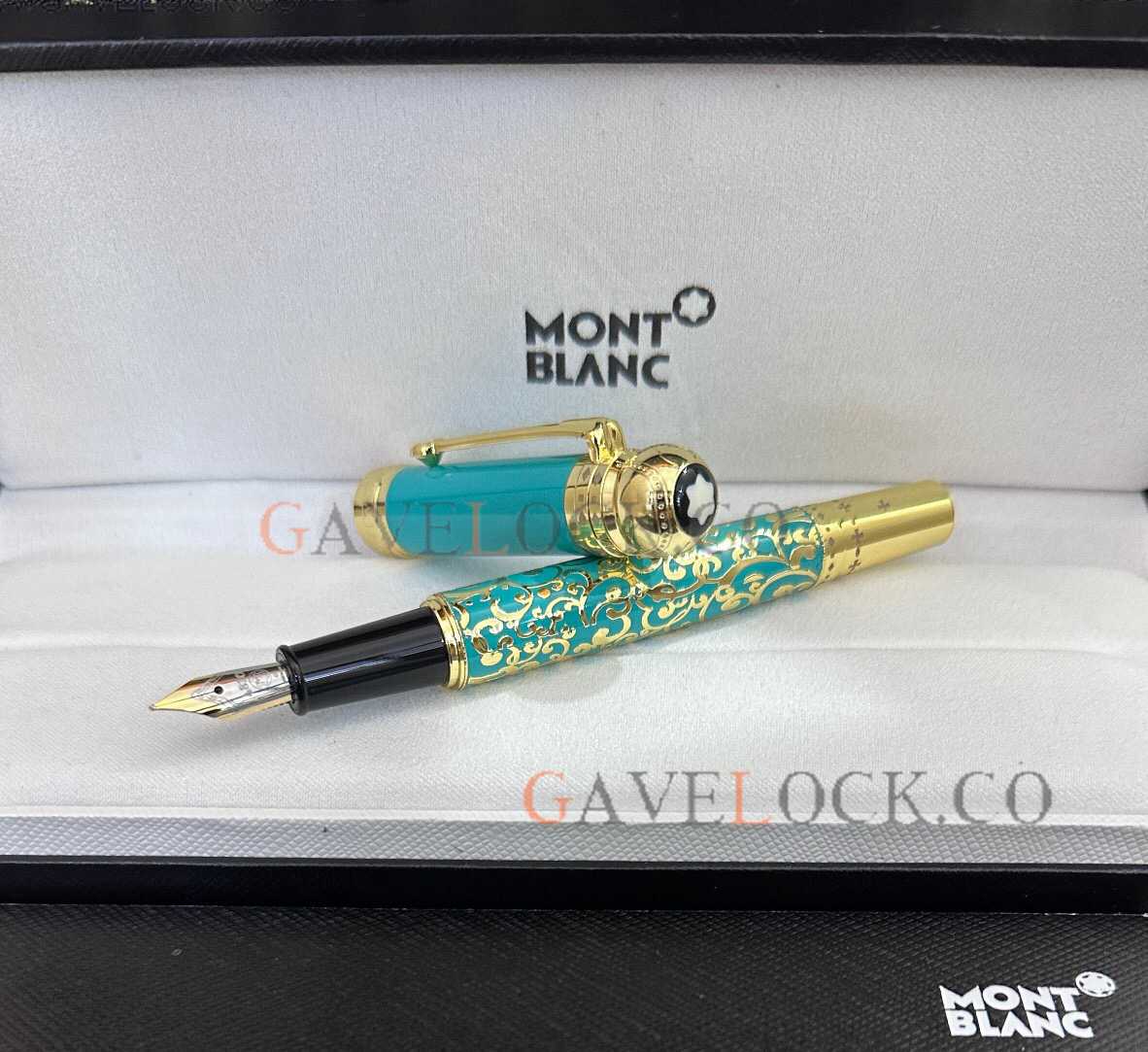 Replica Montblanc Joseph II. Limited Edition Fountain Pen Gold and Blue - Click Image to Close